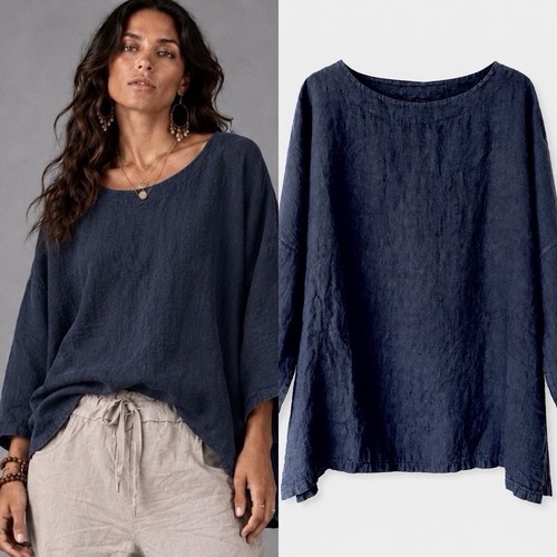 Leinen tunika leinenbluse blau - leinen,