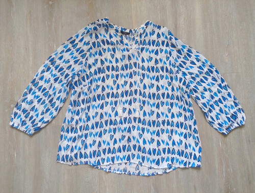 White boho blouse blue heart - white,