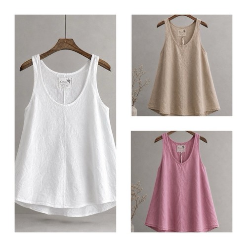 Damen leinentop weiß camel - leinentop,