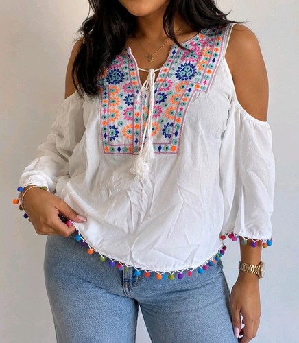 Boho cold shoulder bluse - shoulder,