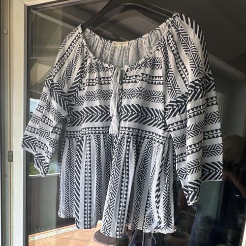 Boho bluse weiß blau kordel - boho,