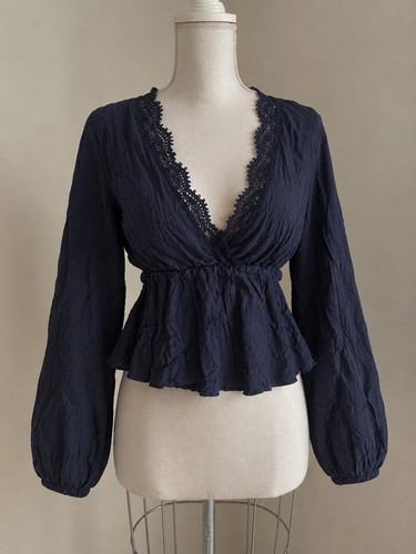 Dunkelblaue boho bluse mit - dunkelblaue,