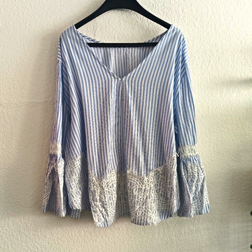Damen bluse blau weiß - damen, blau/weiß