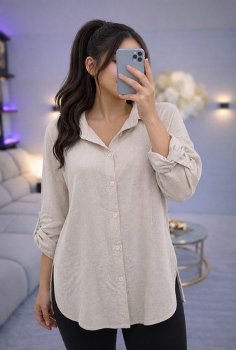 Leinenlook oversized hemdbluse - oversized,