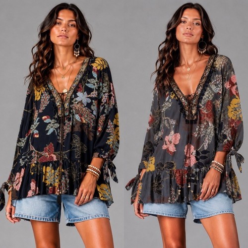 Damen tunika boho bluse - damen,