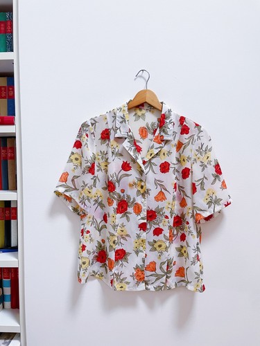 Vintage bluse weiß bunt - vintage, weiß/bunt